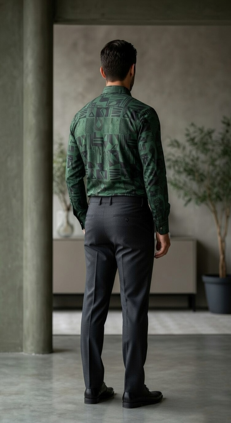 Men’s Designer Slim-Fit Emerald Geometric Glyph Print Shirt
