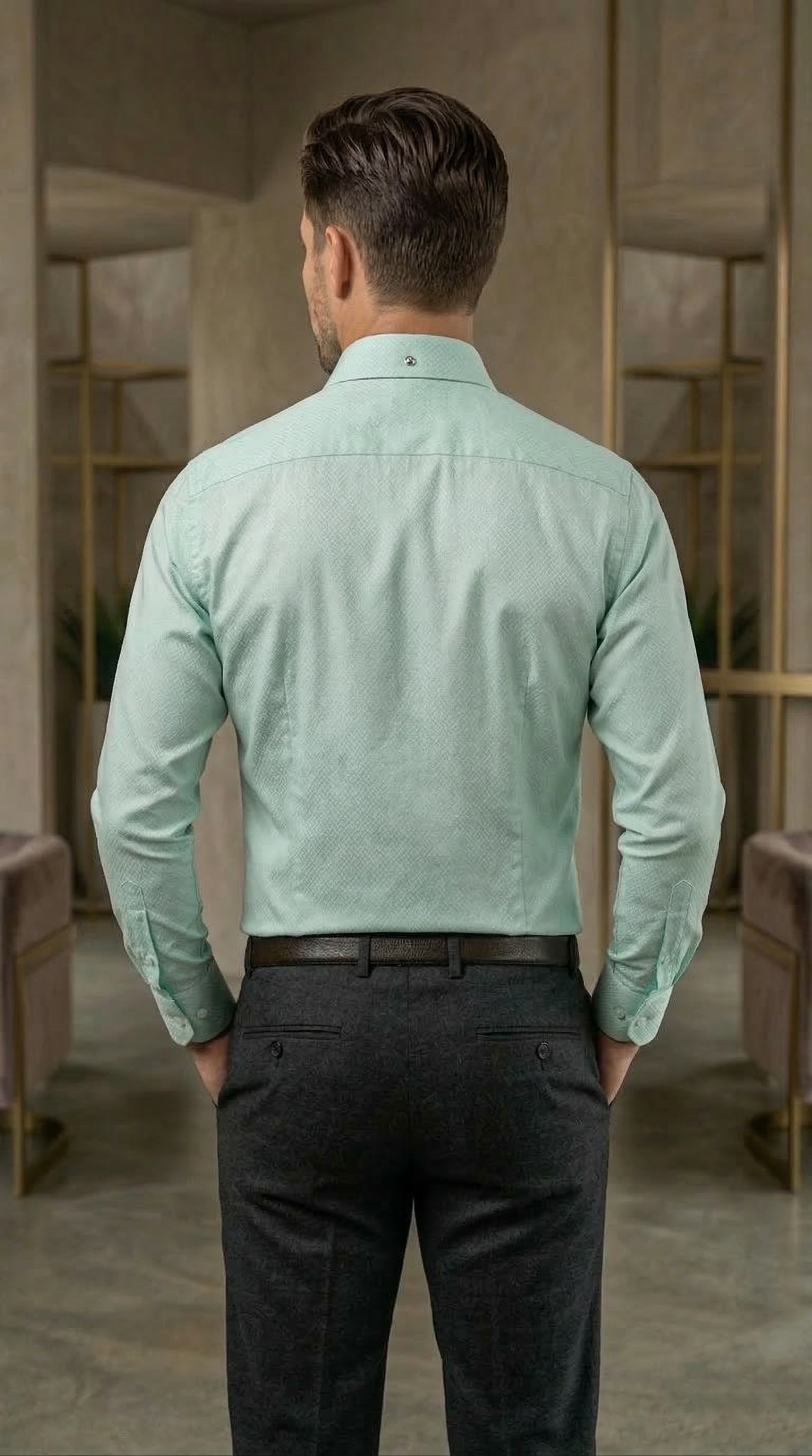 Men’s Designer Slim-Fit Diamond-Weave Shirt – Pistachio Mint
