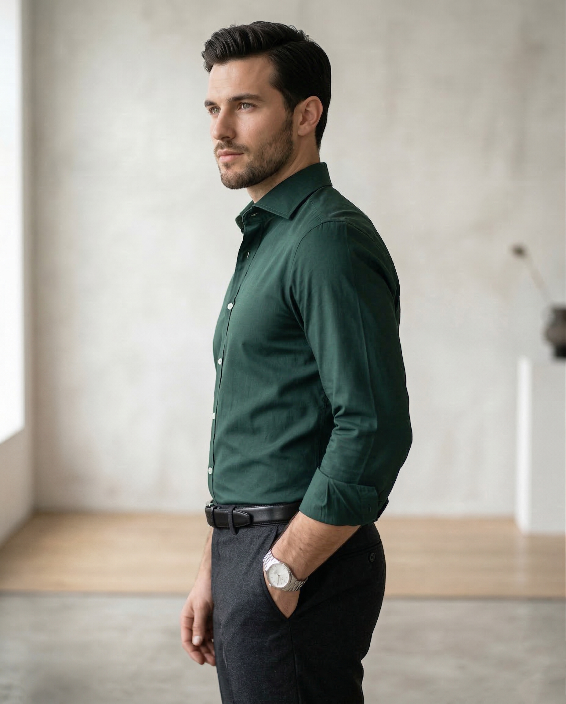Dark Green Formal Shirt for Men | Premium Cotton Blend Regular Fit