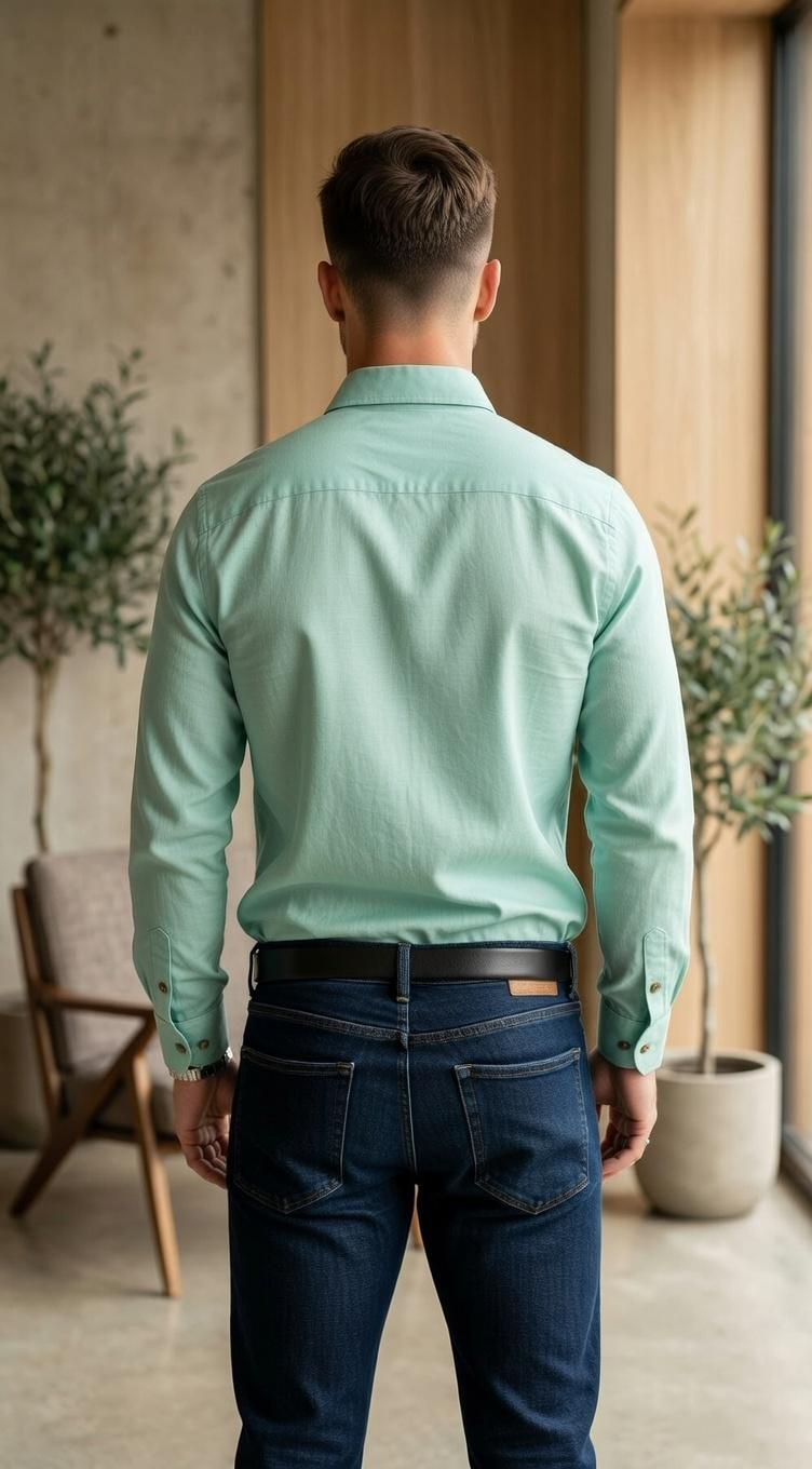 Men’s Casual Lightweight Linen-Blend Shirt in Pastel Mint