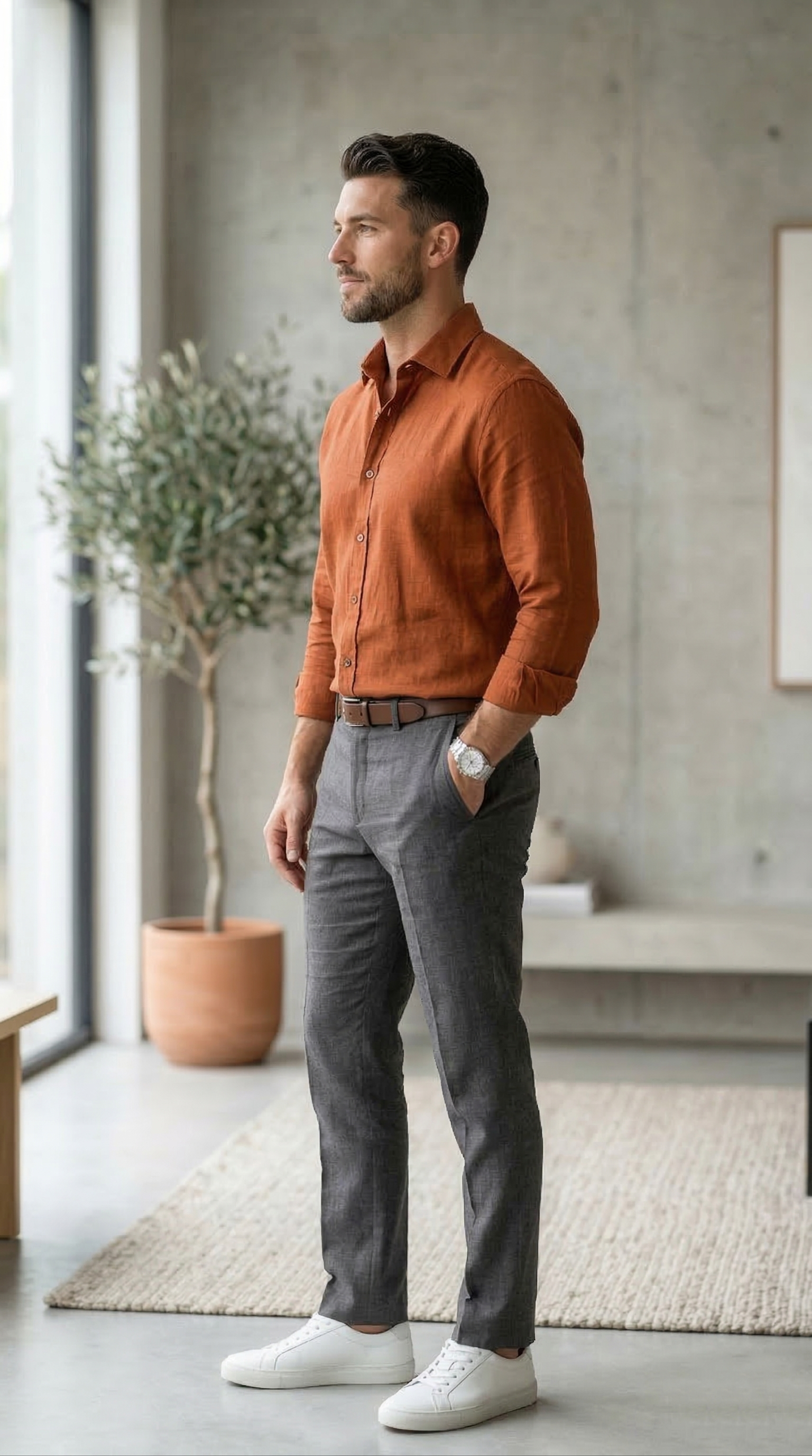 Men’s Terracotta Linen-Cotton – The Warm-Tone Casual Essential