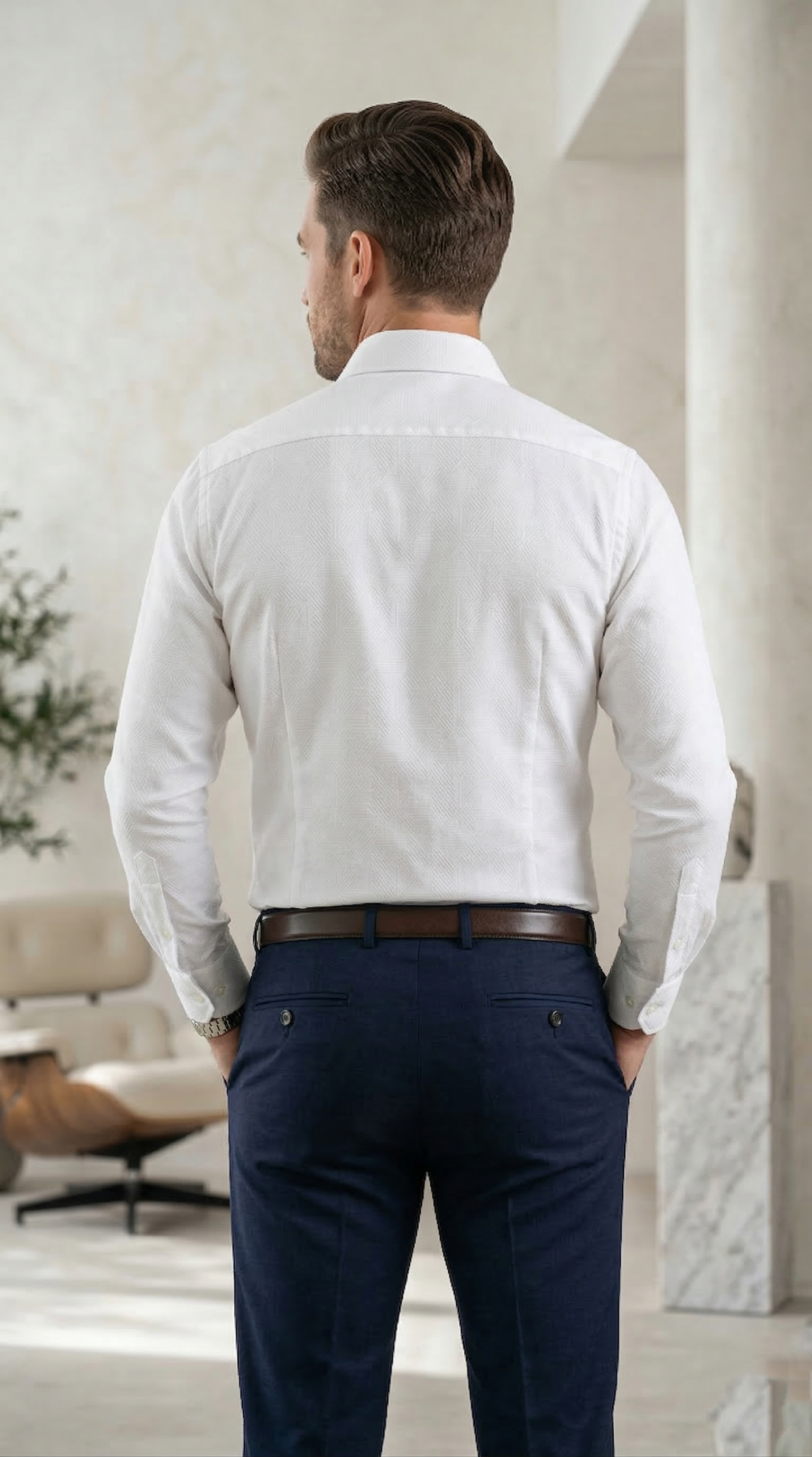 Men’s Casual Tailored-Fit Dobby Weave Shirt in Crisp White