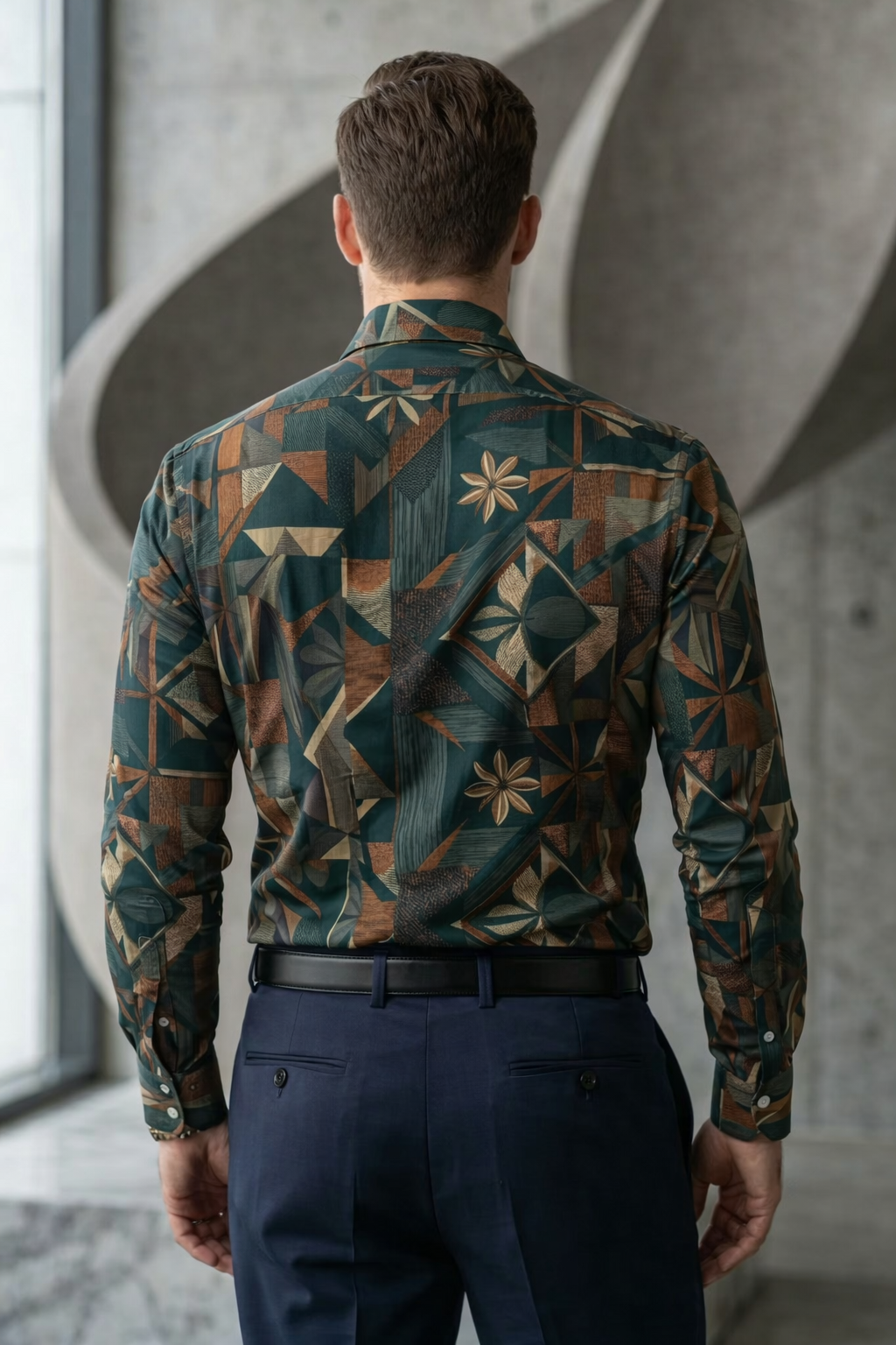 Men’s Designer Slim-Fit Abstract Botanical Mosaic Shirt