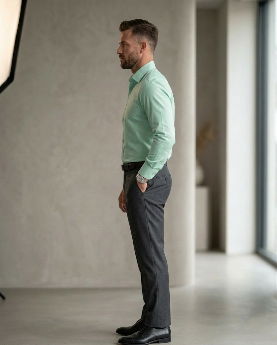 Mint Green Formal Shirt for Men | Premium Cotton Blend Regular Fit