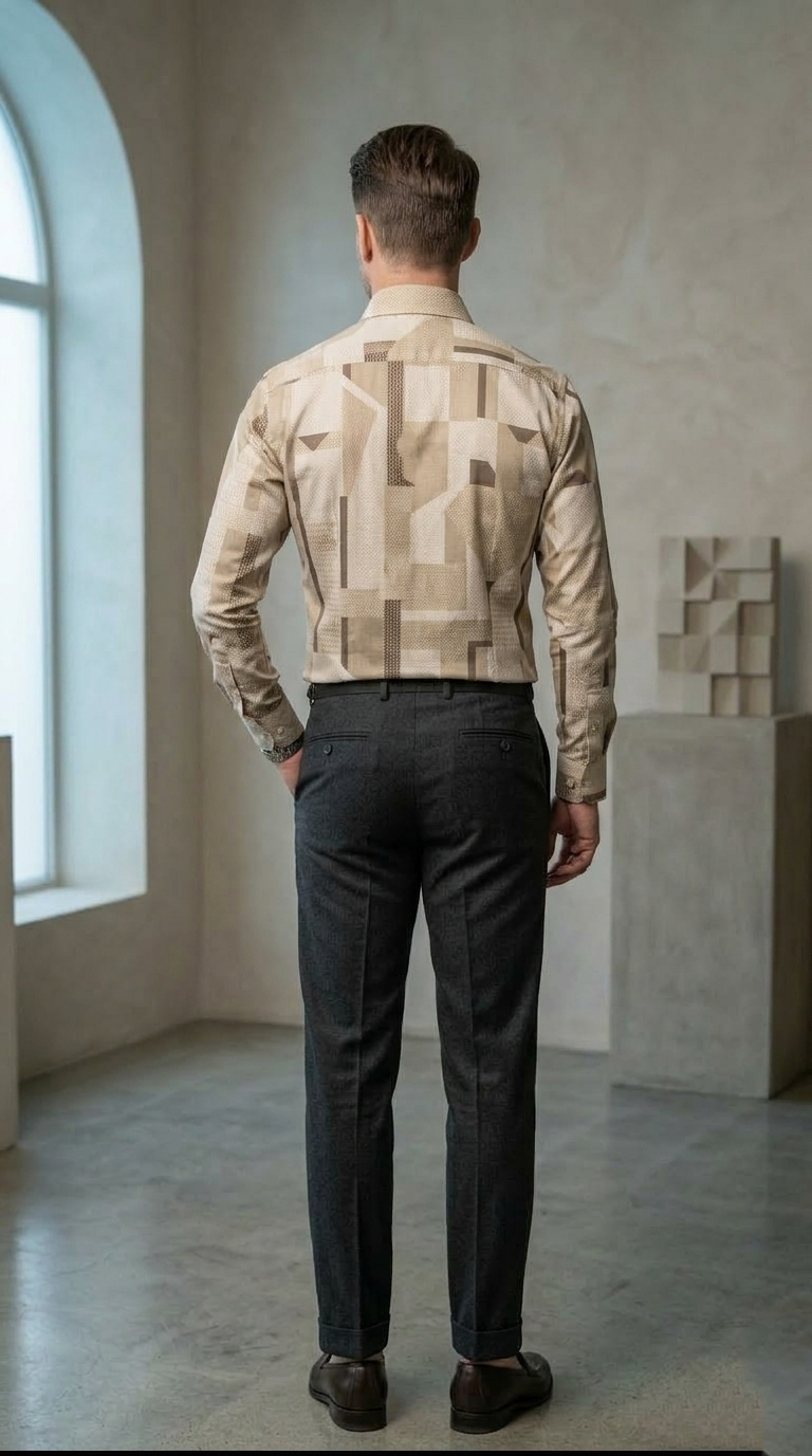 Men's Luxury Designer Geometric Print Button-Down