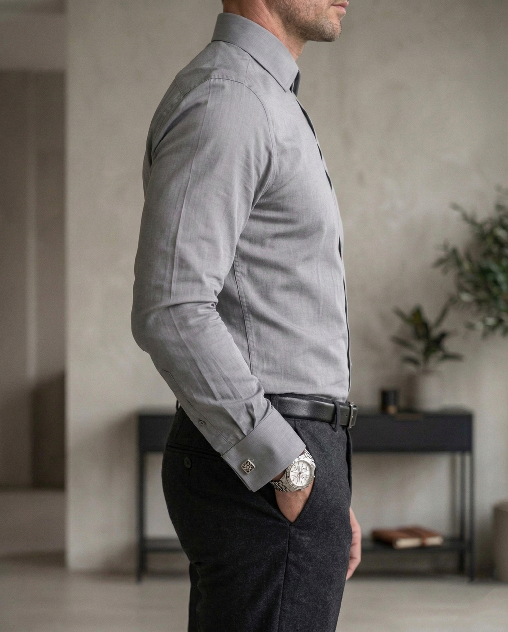 Men’s Grey Formal Shirt | Premium Slim Fit Full Sleeve Office Wear Shirt