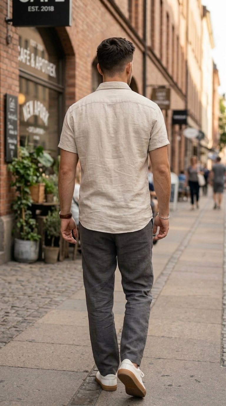 Men’s Light Beige Casual Short Sleeve Shirt