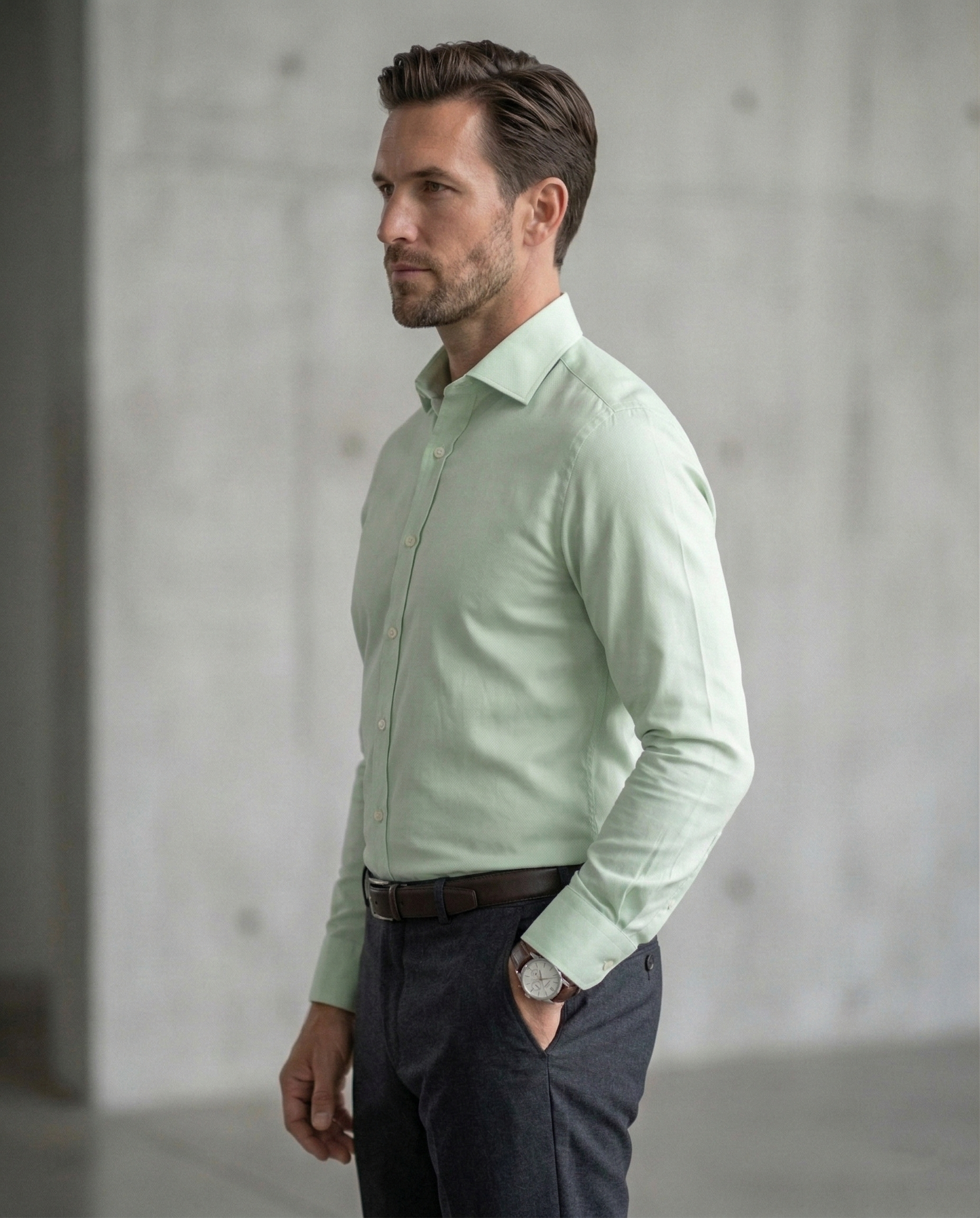 Light Green Formal Shirt for Men | Premium Cotton Blend