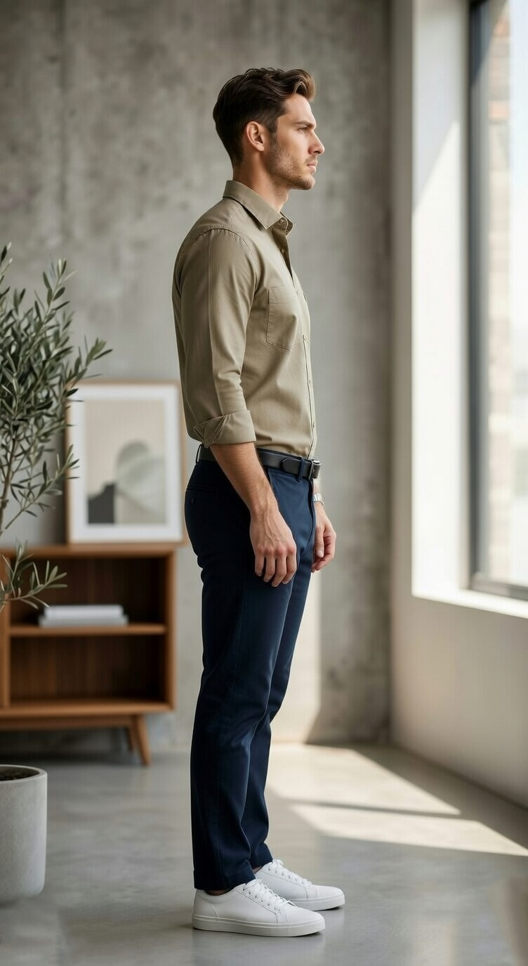Men’s Slim-Fit Khaki Cotton Oxford – The Essential Casual Button-Down