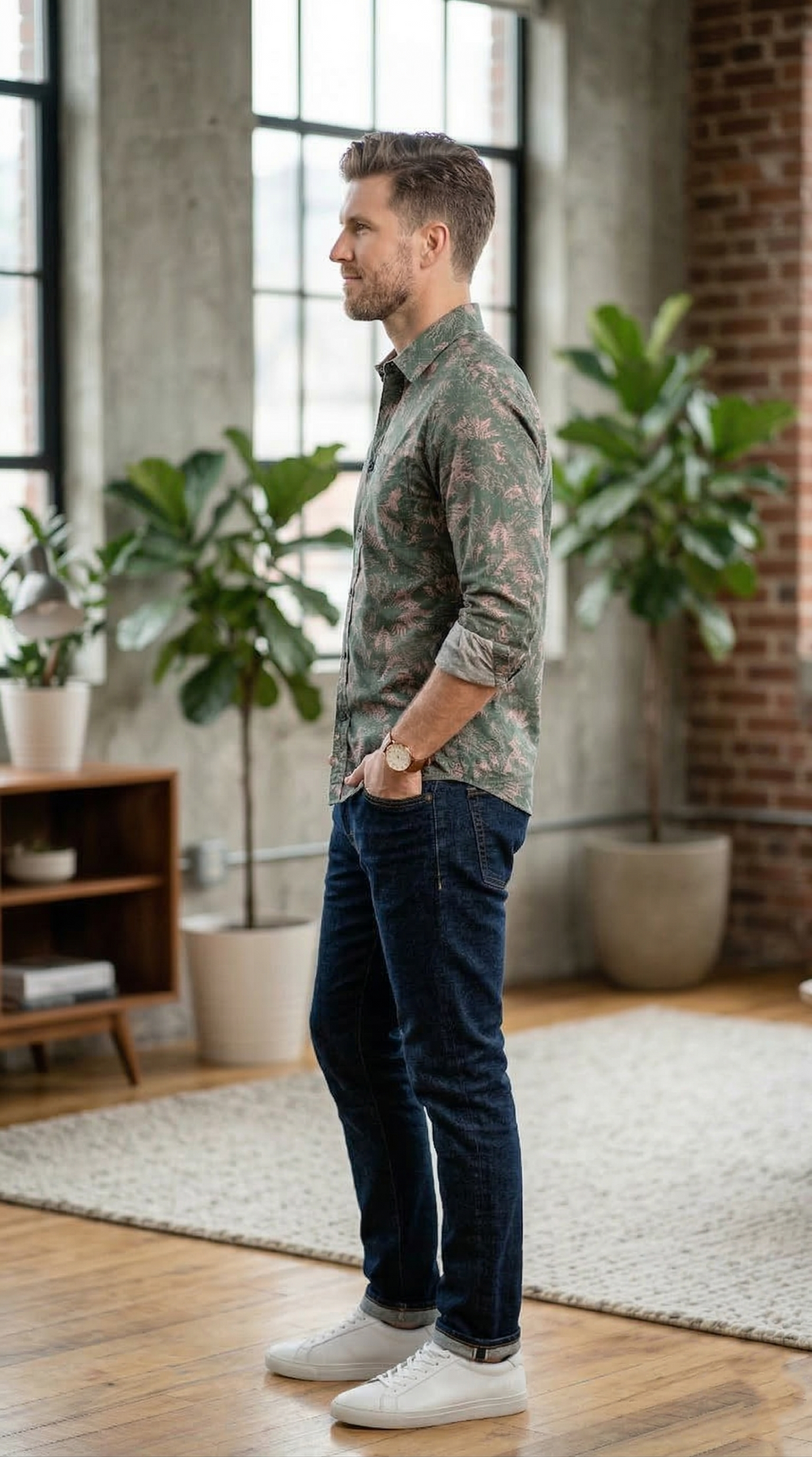 Men’s Tropical Fern Print – The Modern Botanical Casual Button-Down