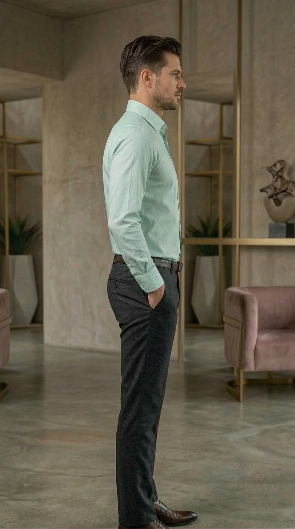 Men’s Designer Slim-Fit Diamond-Weave Shirt – Pistachio Mint