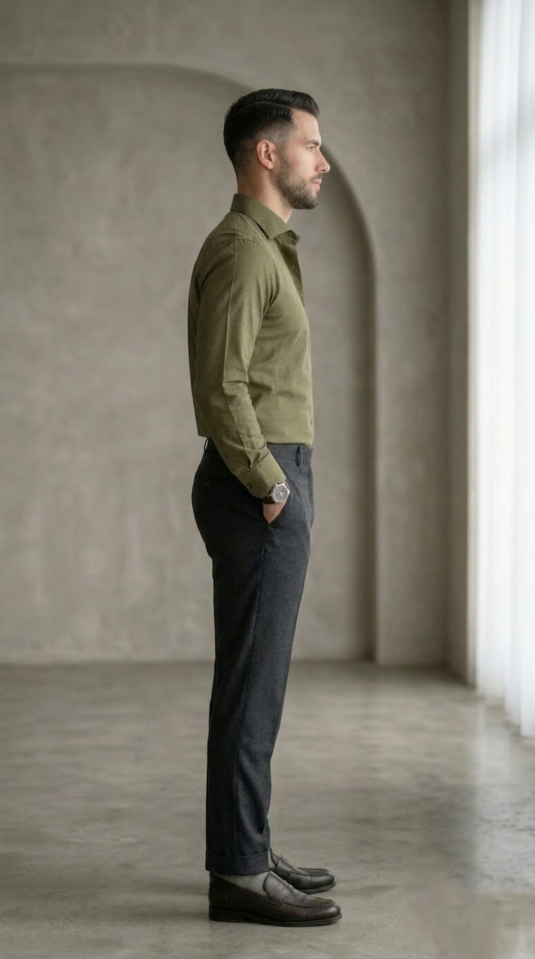 Men's Luxury Designer Olive Green Shirt
