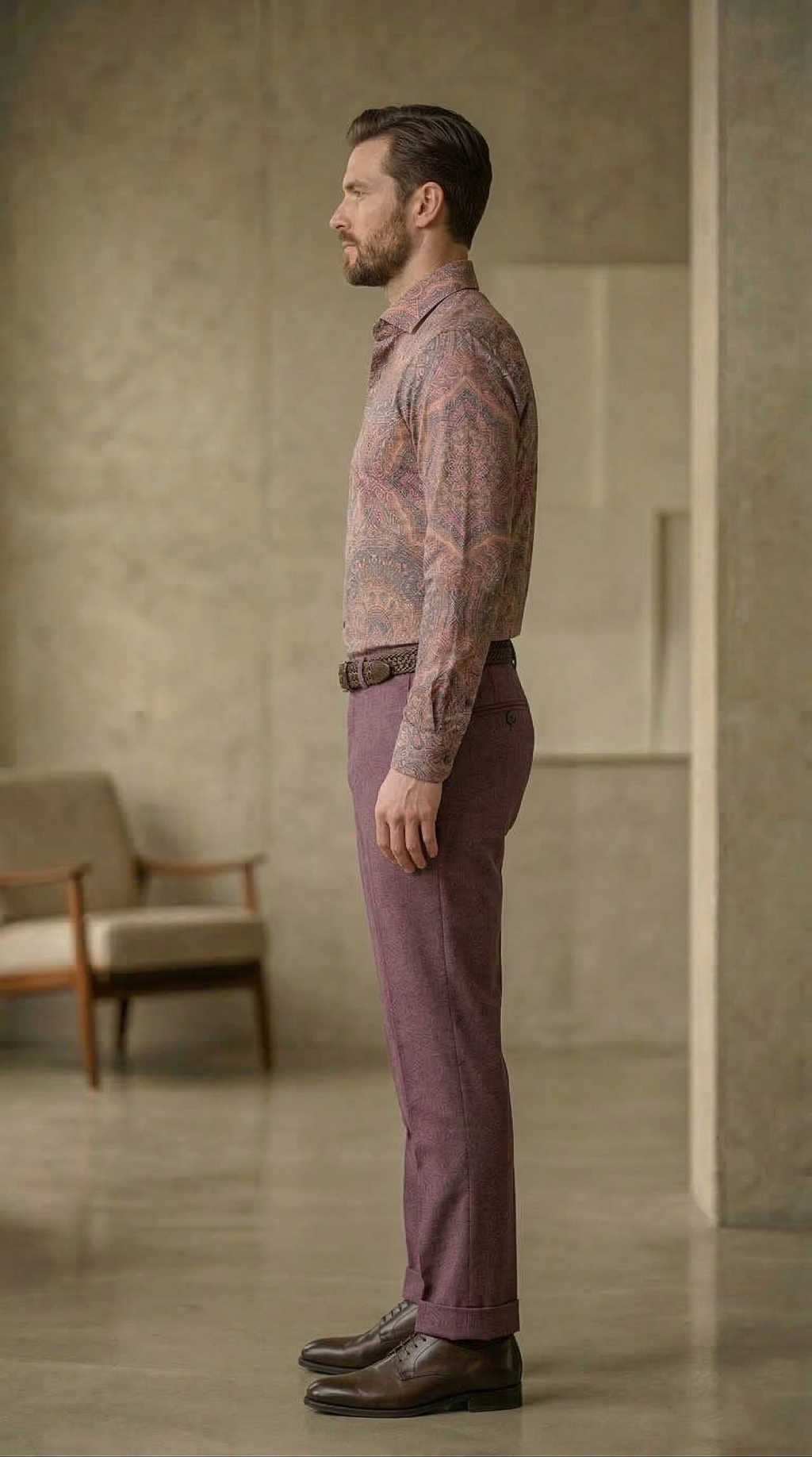 Designer Men’s Ornate Mandala Print Shirt – Sunset Copper & Plum Kaleidoscope Motif