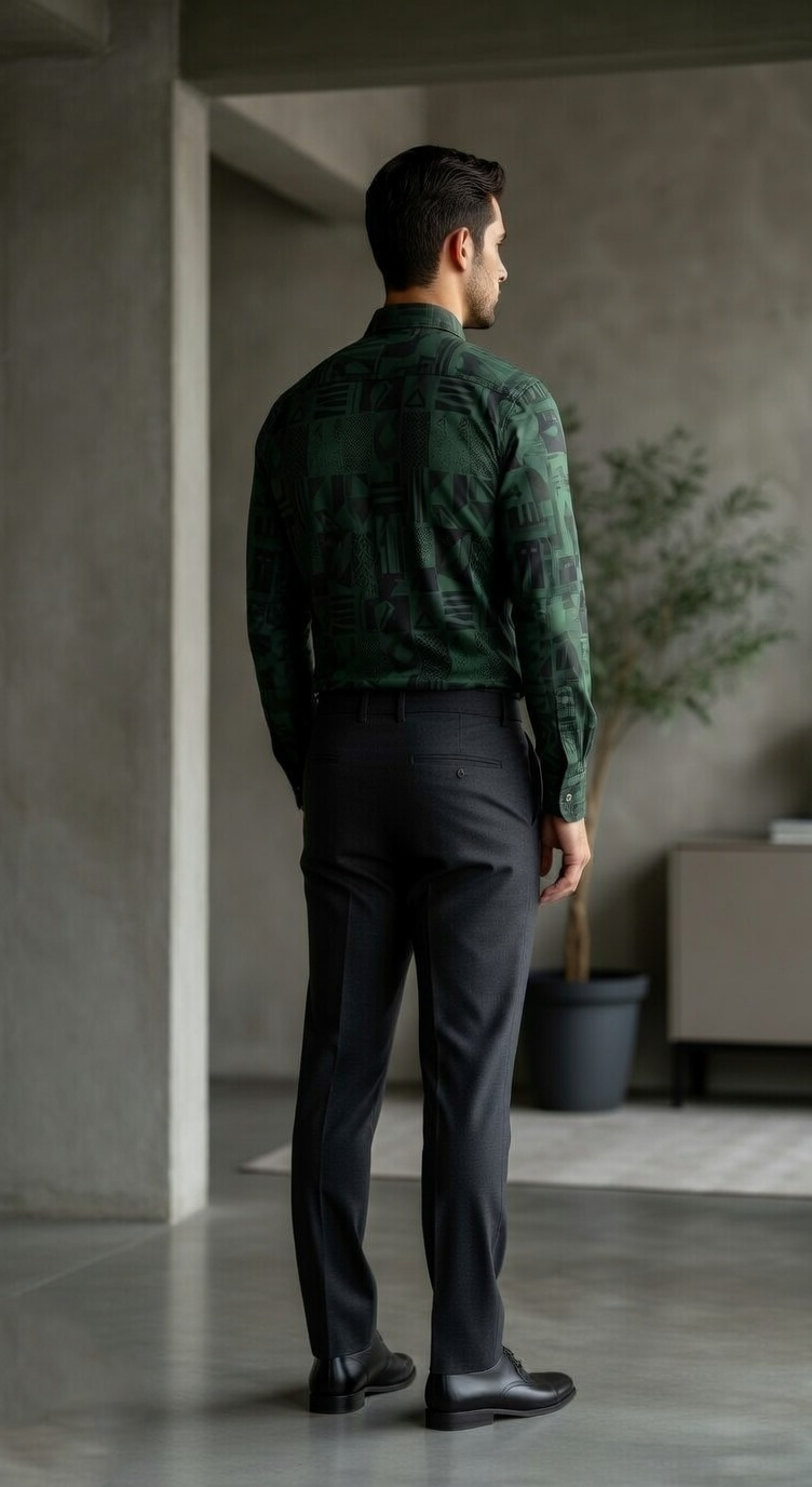 Men’s Designer Slim-Fit Emerald Geometric Glyph Print Shirt