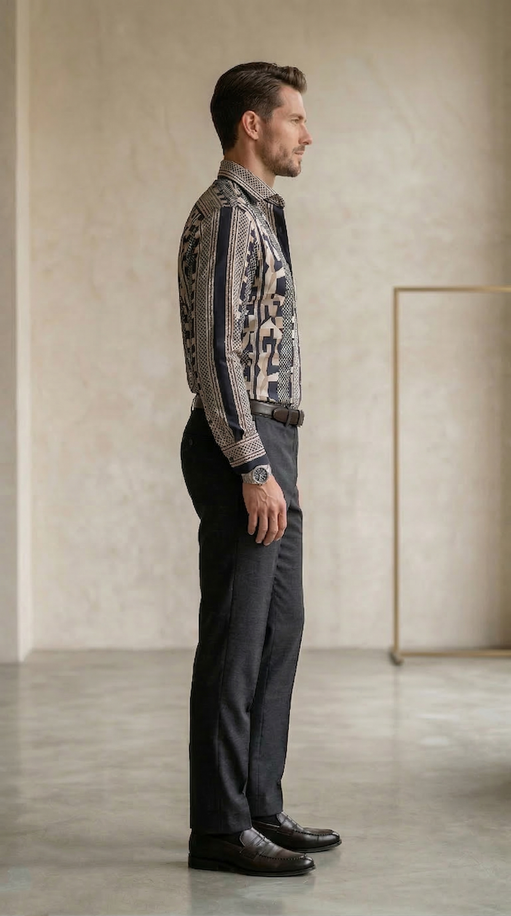 Men’s Slim-Fit Mosaic Geometric Print Silk-Blend Shirt