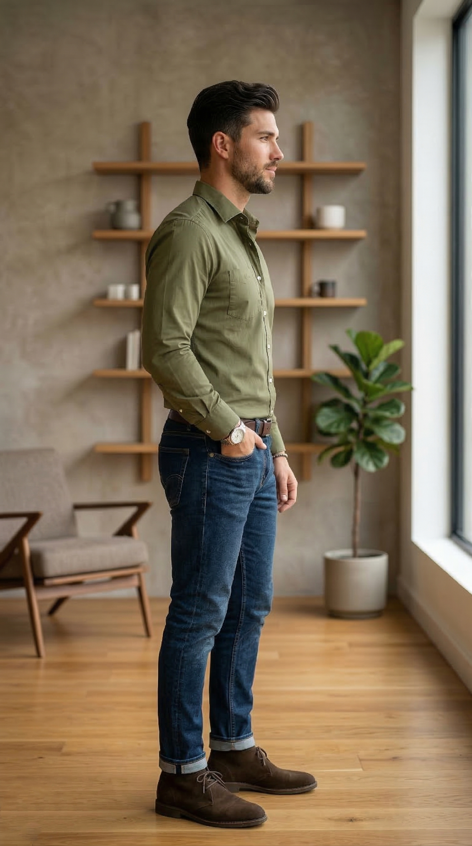 Men’s Modern Olive Poplin – The Versatile Casual Essential
