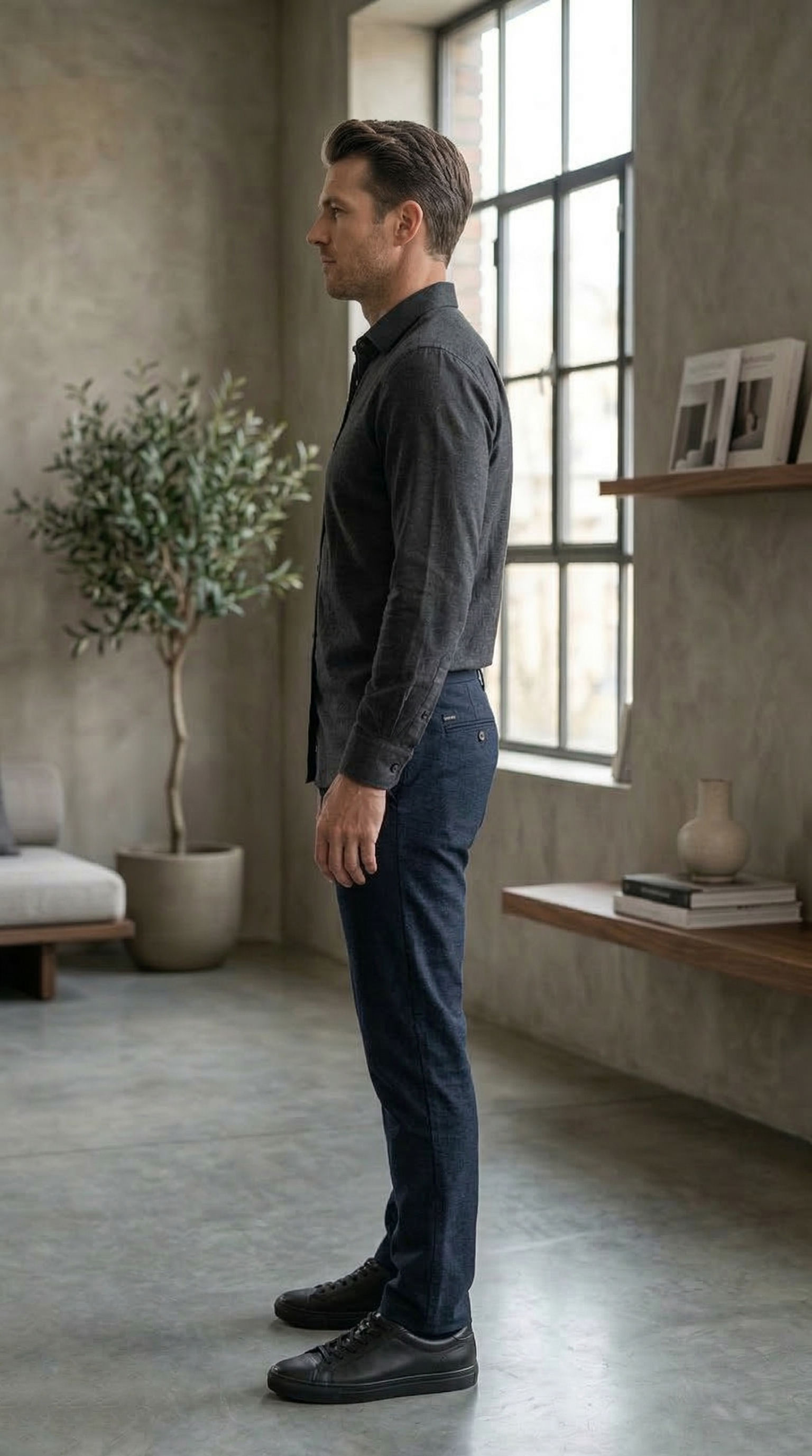 Men’s Charcoal Brushed Cotton – The Sleek Urban Casual Button-Down