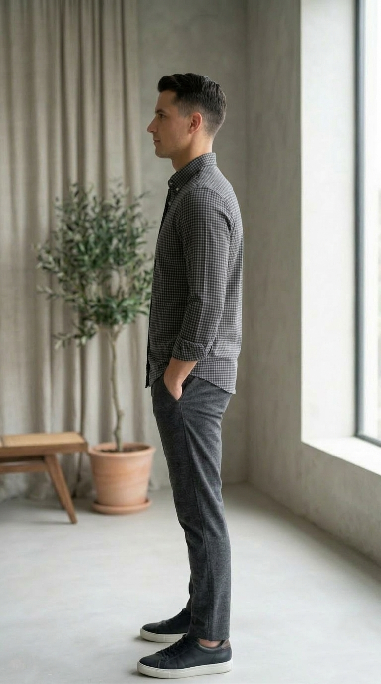 Men’s Navy Blue Checked Casual Shirt