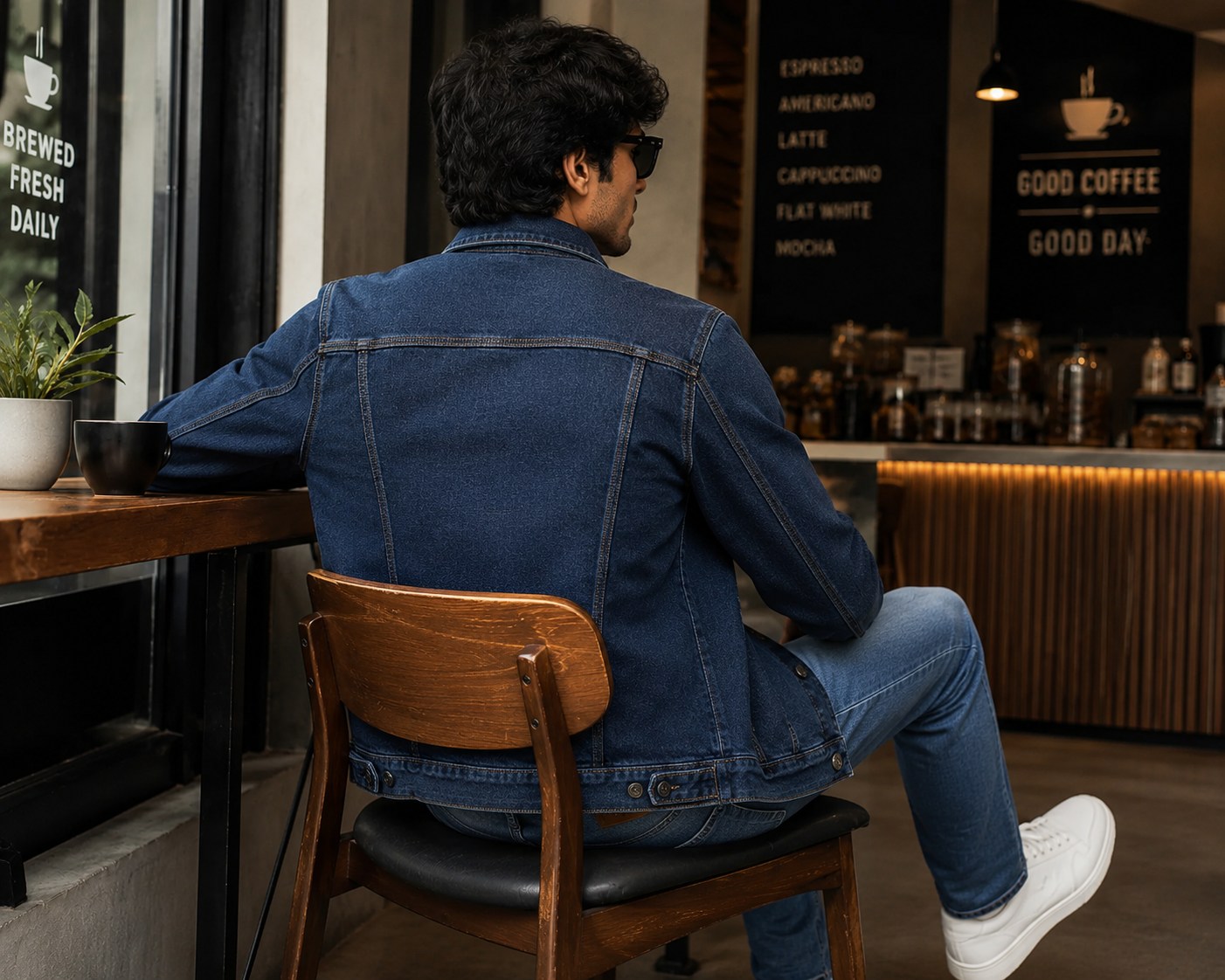 Men's Dark Blue Denim Jacket – Premium Cotton Stretch Casual Trucker Jacket for Men