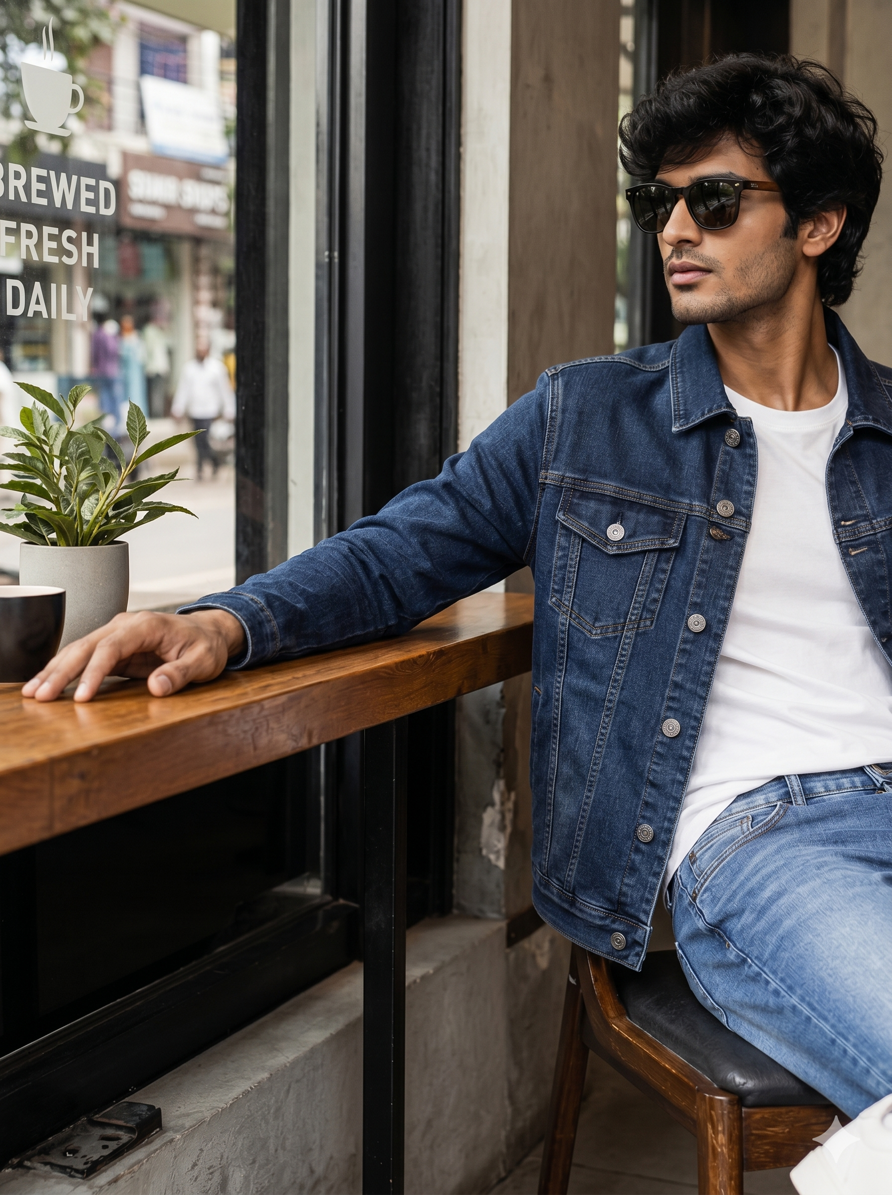 Men's Dark Blue Denim Jacket – Premium Cotton Stretch Casual Trucker Jacket for Men