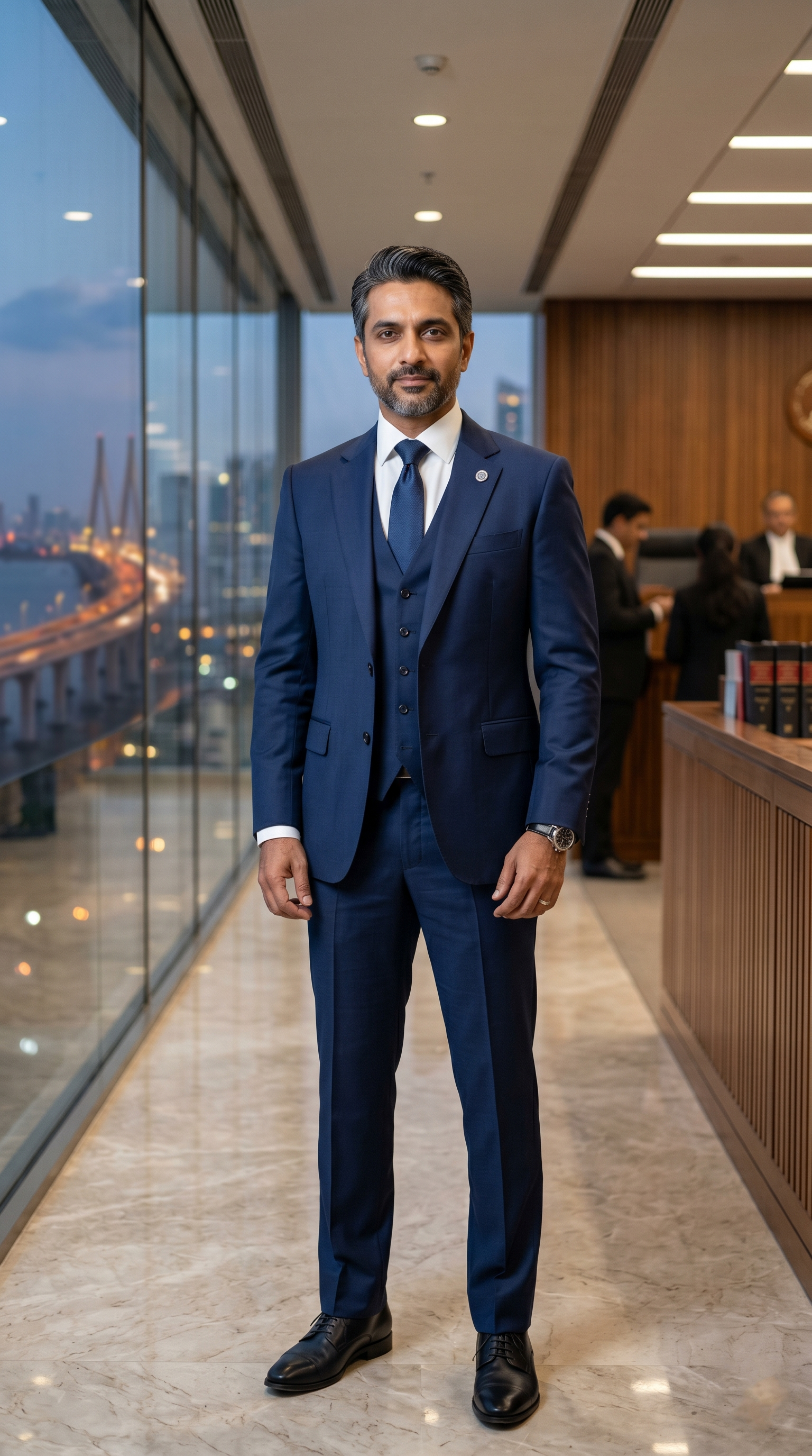 Men's Premium Navy Blue 3-Piece Formal Business Suit | Slim Fit Blazer, Waistcoat & Trousers